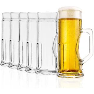 Oberglas Premium Ribbed Bierkrüge Soda-Lime-Glas 300 ml, 6er-Set | Stabile gerippte Bierkrüge und Bierseidel für 0,3 Liter Bier, aus Soda-Lime-Glas, stoßfest & spülmaschinengeeignet