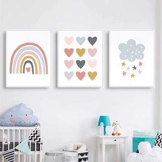 Sarah Duke Poster Kinderzimmer, 3er Set Regenbogen Liebe Sterne Wandbilder Kinderzimmer, Ohne Rahmen Kinderposter, Wanddeko Bilder Set für Kinder (40 x 50 cm)