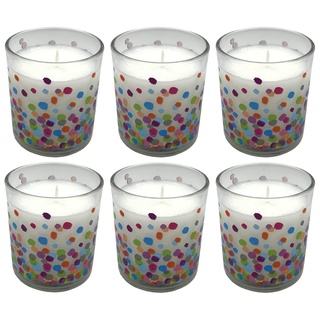 Kerzen im Glas ohne Duft - 18er Kerzen Set - Ø 7,2 bzw. 6,5 cm - Höhe 8 cm - 30 Std. Brennzeit - Konfetti Konfetti - Sparangebot