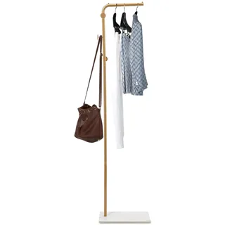 DHQCQL Kleiderständer, 170 * 45 * 28cm L-Form Metall Garderobenständer mit Schiefer und 3 Haken, Stabil Garderobe Stehend für Mäntel, Jacken, Taschen, bis zu 35kg (Gold)