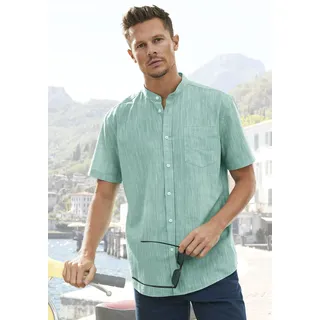 H.I.S. Kurzarmhemd H.I.S, Herren, Gr. XXL (45/46), N-Gr, grün, Web, Obermaterial: 100% Baumwolle, unifarben, casual, regular fit, Rundhals, Kurzarm abgesteppte Kante, Hemden, Regular Fit, Stehkragenhemd mit Brusttasche, reine Baumwolle