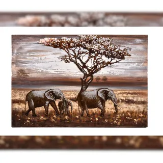 DELUKE 3D-Metallbild Elefanten Stahl Bunt 7x80x120cm Wandbild Wohnzimmerbild Dekobild Flur Büro