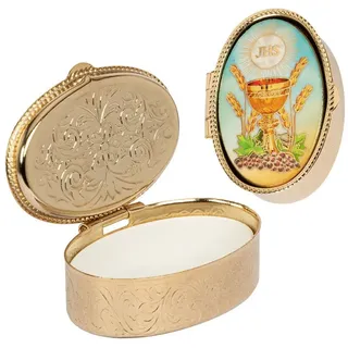 NKlaus Räucherstövchen Metall Etui Gold 5x3,5cm oval Rosenkranz Dose Kelc, Handarbeit