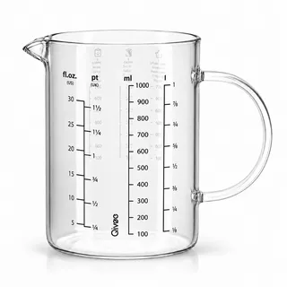 Messbecher Glas 1L – Präzises Abmessen beim Backen & Kochen – Borosilikatglas, hitzebeständig, mit Ausguss & Griff, 1000ml