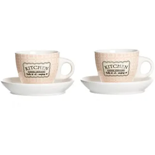 Ritzenhoff & Breker Tasse 2er Set Espressotassen + Untertassen 80ml Creme/Pastell Retro Kitchen, Porzellan