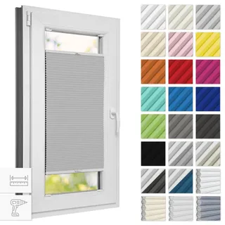 Estika Wabenplissee mit Bohren Verdunkelung 40 cm x 150 cm - Waben: Hellgrau - Weiß - Rollos für Fenster, Jalousien Fenster für innen, Raffrollo, Fensterplissee