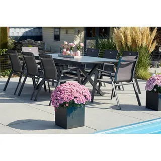 HARTMAN Xanadu / Aruba Garten-Essgruppe, xerix, Alu/Textilene/Glaskeramik, 8 Stapelsessel, 160/220x100cm
