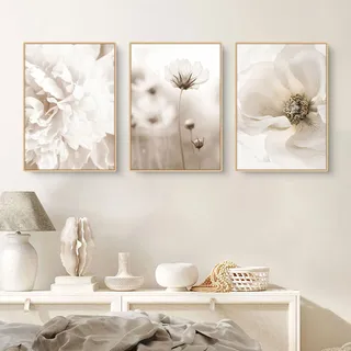 Sarah Duke 3er Poster Set Beige Wandbilder Moderne Wandbilder Boho Pampasgras Poster Vintage Leinwandbilder Wandposter Wohnzimmer Bilder Ohne Rahmen (50x70 cm)