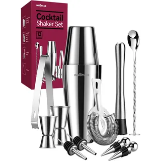 Cocktail Shaker, Cocktail Set Geschenk, Premium Boston Shaker 800ML600ML Geschenkset, Cocktailshaker Bar Zubehör Set, Cocktail Shaker Edelstahl, Shaker für Cocktails Mixer löffel 12 Teiliges Barkeeper