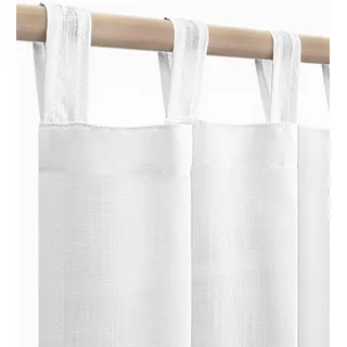 KOUFALL Weiße Leinen-Vorhänge, 213 cm lang, 2 Stoffbahnen, durchscheinend, halblichtfilternd, Schlaufen, Baumwolle, Boho, Landhausstil, Rüschenvorhänge für Schlafzimmer, Wohnzimmer