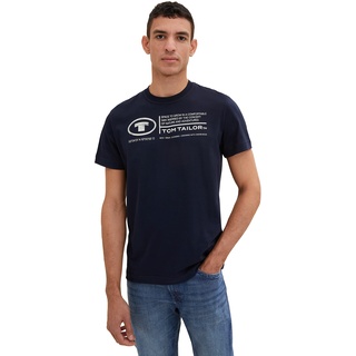 TOM TAILOR Herren Basic T-Shirt mit Print aus Baumwolle, sky captain blue, M