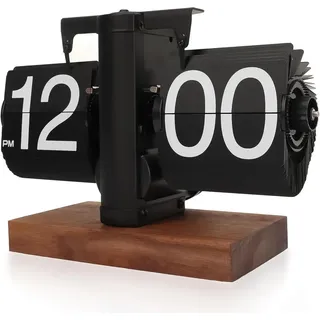 veftbltrem Retro-Flip-Uhr, Vintage-Tischuhr, Automatisches Drehen, batteriebetrieben, Mechanische Schreibtischuhr, schwarz,