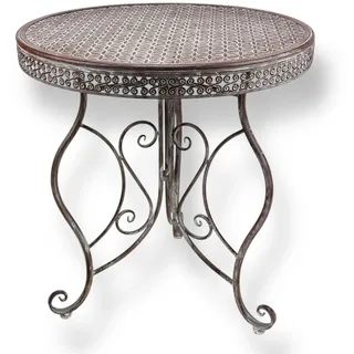 Crispe home & garden Tisch Bilbao rund aus Metall | Ø 70 cm | 9 kg | Wetterfester Gartentisch mit Vintage-Gestell | Balkon- und Terrassentisch Outdoor | Antik Look