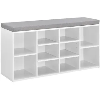 [en.casa] Schuhregal Ymir 103x30x48 cm 10 Ablageflächen Sitzbank Weiß/Grau