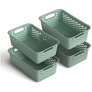 Pro Home Aufbewahrungskorb Modularer Kunststoffkorb Kunststoff Box (4 St), Aufbewahrungsbox mit Griffen - BPA-Frei - Organizer Körbchen Bad Küche grün 25 cm x 8 cm x 16 cm