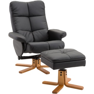 HOMCOM Relaxsessel mit Hocker und Stauraum Fernsehsessel mit Liegefunktion 360° drehbarer Sessel Kunstleder Holzgestell Schwarz 80 x 86 x 99cm