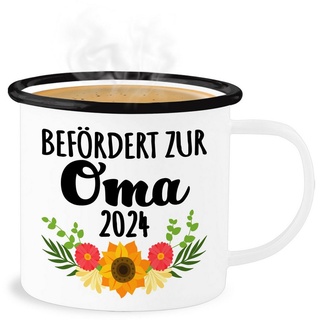 Shirtracer Becher Befördert zur Oma 2024 mit Blumen - schwarz, Stahlblech, Oma Großmutter schwarz|weiß