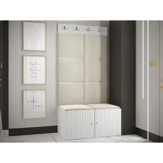 MIRJAN24 Garderoben-Set Orion Ryfel Slim IV, (Schuhschrank, Kleiderhakenbrett, 8x Paneel 42x42), 4 Kleiderhaken für Kleidung, Metallgriffe beige