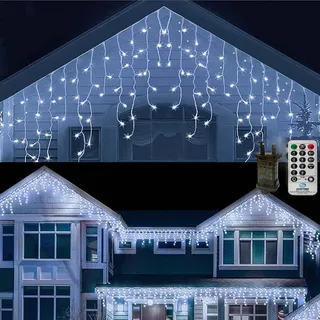 CERIAL 20M 540LEDs Eisregen Lichterkette Außen Weihnachten Lichtervorhang mit Stecker,Eiszapfen Lichterkette Weihnachtsbeleuchtung Wasserdichte mit 108 Tropfen für Outdoor Urlaub Hochzeit,Weiss