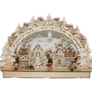 3D Holz-Schwibbogen Stadt mit Winterkindern Lichterbogen hell (Natur)