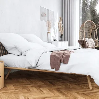 Wolkenfeld Sommer Bettwäsche Mako-Satin Weiß 135 x 200 cm + 80 x 80 cm