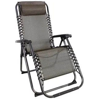 Spetebo Hochlehner Relax Sessel verstellbar mit Kopfkissen - taupe, Verstellbarer und klappbarer Garten Liegestuhl