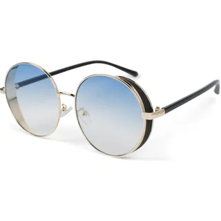 Sonnenbrille STYLEBREAKER "Runde Sonnenbrille mit Glitzer Side Shield", Damen, blau (gestell gold, glas blau verlauf), Modisch, Sonnenbrillen Sonnenbrille