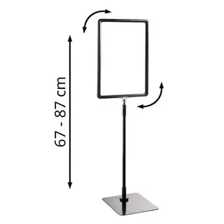 Böttcher-AG Infoständer aus Aluminium, schwarz, A4, 67-87 cm höhenverstellbar, Hoch- oder Querformat, beidseitig