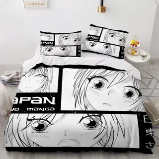 NYSMGS Bettwäsche 220x240 Anime Girl Manga Bettwäsche-Set 3 Teilig 3D-Druck Anime Bettbezug 220x240 Mit Reißverschluss Sommer Weiche Mikrofaser Erwachsener Bettbezüge Mit 2 Kissenbezug 80x80 cm