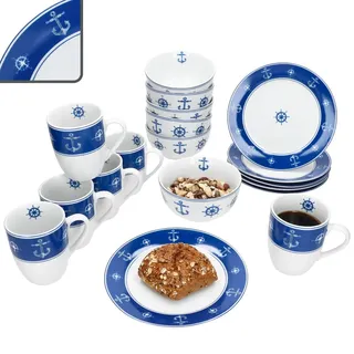 Mambocat Ahoi Frühstücksset 18-tlg. blau maritim