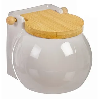 Original Salzstreuer aus Keramik, quadratisch, mit Bambusdeckel, 12 x 12 x 12 cm (weiß rund)