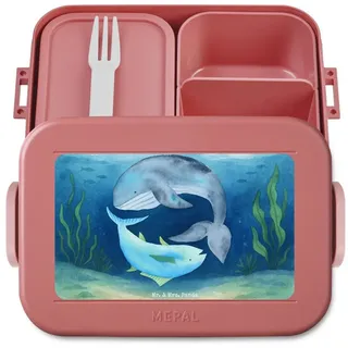 Mr. & Mrs. Panda Butterdose Walfisch Thunfisch Design, Bentobox, Rot Pastell, Jausenbox, Lustige, Polypropylen lebensmittelecht, (Packung), Lebensmittelbehälter Flachwitz Geschenk Vesperbox rot