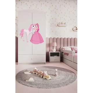 Raumhirsch Furniture Kinderkleiderschrank mit liebevollen Motiven - Kleiderschrank für Kinder (Kinderzimmerschrank für Mädchen, Mit Ablagefächern & Kleiderstange) hochwertige Verarbeitung, sanfte Farben, verschiedene Designs weiß