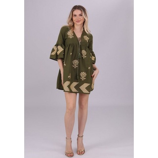 YC Fashion & Style Tunikakleid "Handgefertigte Boho-Chic Tunika mit Goldstickerei" (1 -tlg) Boho, Hippie, Stickereien, in Unifarbe, bequem zu tragen grün