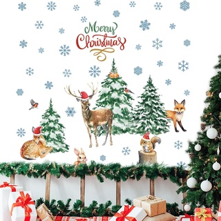Weihnachts-Wandaufkleber,Tierische Schneeflocken-Weihnachtsbaum-Wandaufkleber | Abnehmbare PVC-Aufkleber, Winter-Wandkunst, DIY-Aufkleber, Dekorationen, 89,9 x 29,9 cm, für Glastürwände Niktule