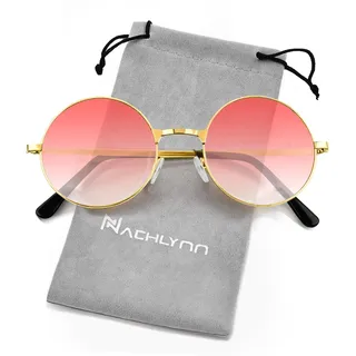 NACHLYNN Hippie Sonnenbrille 60er 70er Jahre Runde Hippie Brille Party Sonnenbrille für Damen Men - Single