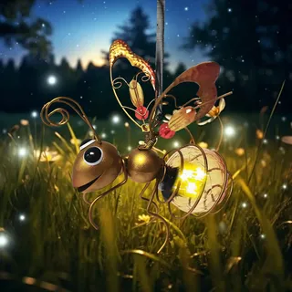 Gartendeko Biene Deko mit Solar Licht, Biene Garten Deko Solarleuchte Außen Gartendeko Lichterkette, Solar Hängende mit Wetterfest LED Solarlampe für Innen Draußen Hof Balkon Garten Terrasse (A)