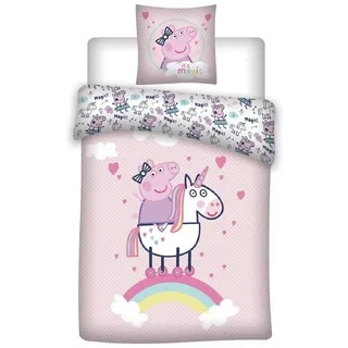 Peppa Pig Bettwäsche - Set – 1x Deckenbezug 140x200 & 1x Kissenbezug 65x65 cm für Kinder, Baumwolle, 2 teilig, perfekt für Kinderzimmer