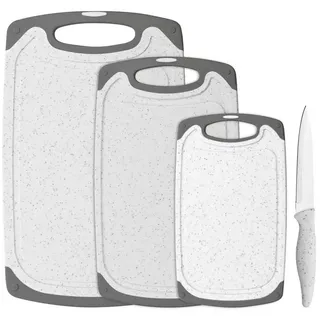 GRÄWE Schneidebrett Gräwe Schneidebrett-Set, 4-teilig, inkl. Messer, Granit-Look, Gräwe Schneidebrett-Set, 4-teilig, inkl. Messer, Granit-Look weiß