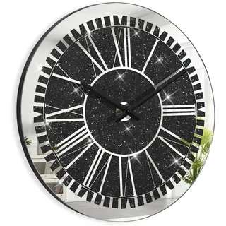 FEUFOAM Spiegel-Wanduhr mit zerkleinerten Diamanten, Kristallen, 40,6 x 40,6 cm, moderne silberfarbene Glasspiegeluhr für Wohnzimmer, Schlafzimmer, Esszimmer, dekorativ, AA-Batterie nicht im