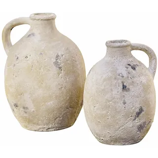 Loberon Vase 2er Set Yvorne, antikcreme | Sommer, Outdoor, Gartenausstattung, Terrakotta mit natürlicher Patina, Handgefertigte Einzigartigkeit