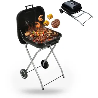 Relaxdays Holzkohlegrill mit Deckel schwarz/silber