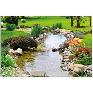 Wallario Outdoor-Poster für Garten oder Balkon Blumen am Teich, Motivbanner Größe: ca. 60 x 90 cm, Outdoor-Bild