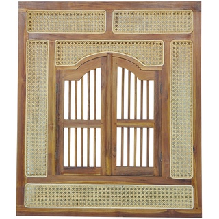 SIT Möbel Wand-Spiegel mit 2 Flügeltüren und Rattan-Geflecht | rechteckig | Rahmen Mango-Holz natur | B80xT4xH90cm | 05357-01 |Serie RATTAN