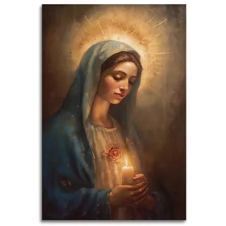 YBHF Jungfrau Maria Poster Mutter Maria katholisches christliches Poster Wandkunst Druck Retro ästhetische Raumdekoration Malerei Leinwand 20 x 30 cm ungerahmt