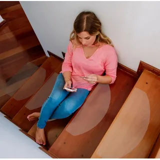cocofy Stufenmatten Sticker innen transparent 16x XXL (65x25 cm), Treppen Rutschschutz Antirutsch Treppenstufen Aufkleber Matten modern sockenfreundlich Stufenmatten Set mit Montagewerkzeug