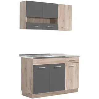 Homestyle4u Küchenzeile 120 cm Grau Eiche