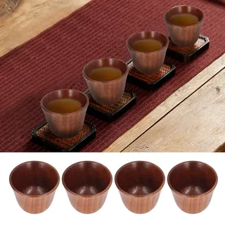 4 Stück Holztasse 75 ml Holzbecher Becher Hölzerner Tee Set, Holz Tasse Kaffee Bierkrüge Holzbecher Handgefertigte für Kaffee Bier Tee