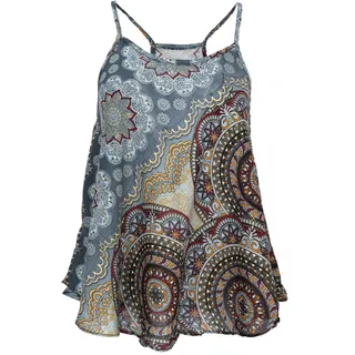 GURU SHOP Boho Trägertop, Sommertop, Damentop, Strandtop - Taubenblau/Goldgelb - 40