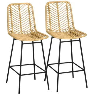 MODFU Barhocker 2er Set mit Rückenlehne 43x52x102 cm Gelb+Schwarz PE Rattan Optik Stahlbeine mit Fußstütze rutschfeste Füße